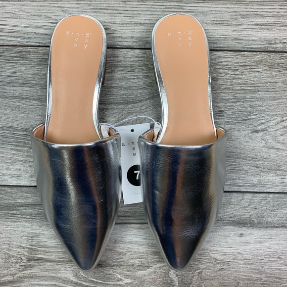 a new day Shoes - A New Day Pointed Toe Silvers Flat | Slides New